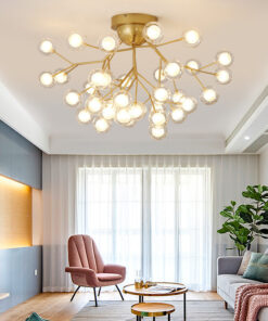 27 LIGHTS BALL FIREFLY GOLD CHANDELIER AMBER GLASS LED CEILING LIGHT HANGING LAMP - WARM WHITE