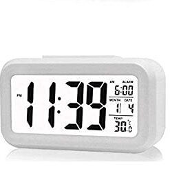 Home & Kitchen Studio | Digital Smart Backlight Battery Operated Alarm Table Clock with Automatic Sensor (White.)