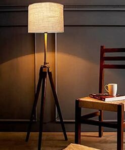 Vintage Style Tripod Floor Lamp With Brown Wooden Tripod Floor Lamp Nautical Floor Home & Living Room Decor lamp Shade Decor Decor