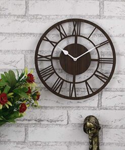 Webelkart Roman Beautiful Round Wood Wall Clock without Glass (12 Inch x 12 Inch, Brown)