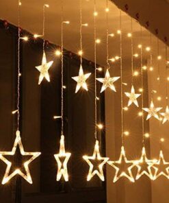 Desidiya 12 Stars 138 Led Curtain String Lights Window Curtain Lights With 8 Flashing Modes Decoration For Christmas, Wedding, Party, Home, Patio Lawn Warm White (138 Led-Star, Copper, Pack of 1)