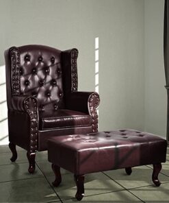 A to Z Furniture Leatherette ufted Wing Chair for Living Room Bedroom High Back Arm Chair Cushioned Lounge Chair Single Seater Sofa |Luxury Rest Chair Arm Chair with Footrest Stool (Dark Brown)