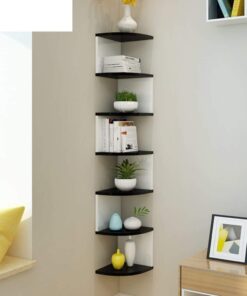 BEWROXIK Zig zag Corner Rack Shelf for Living and Bedroom Decoration Home Decor/Corner Decor (Large, Black/White) MDF (Medium Density Fiber)
