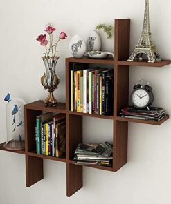 Wooden Cave Rubic Shape Wall Shelves for Wall Decor and neatly Organize Your Books on Them | Home Decor Wall Shelf for Office, Living Room, Bathroom, Kitchen (Multipurpose) Showcase (Brown)