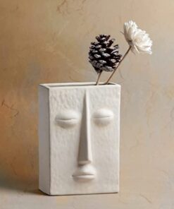 Glimpse Homes Ceramic Flower Vase | The Zen Face Vase 7 inches (White, Satin Matte Finish)