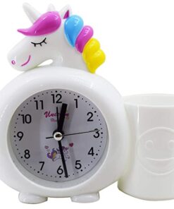 Asera Plastic Unicorn Alarm Table Clock with Pen / Pencil Stand for Kids (White)