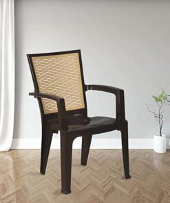 Nemi Agency Nilkamal High Gloss Finish Mid Back Plastic Chair (Brown and Biscuit) - Pack of 2