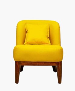 Timberly Upholstered Printed Single Seater Sofa Chair with Matching Cushion, Rest Chair for Living Room, Bedroom, Hall, Lounge and Balcony, Teak Wood, Fabric (Yellow)