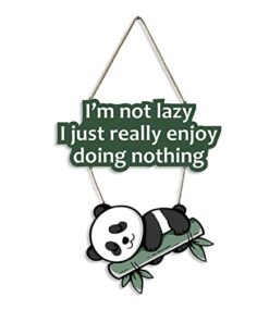 Artvibes Lazy Panda Printed Wooden Wall Hanging with Quotes for Home Decor | Office | Gifts | Living Room | Bedroom | Wooden Decorative Items | Modern Painting | Artworks Wall Hangings (WH_5701N)