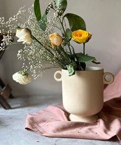 Craftribal Ceramic Handle Pot/Vase | Ceramic Flower Vase | Matte Finish, 7 Inches (White)