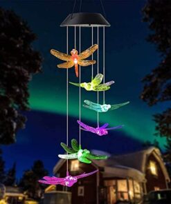 Natchcart Decorative Hanging Solar Dragonfly Wind Chimes, LED Color Changing Outdoor Indoor Home & Balcony Decoration Waterproof Wind Mobile Lights for Home Patio Yard Garden Decor Great Gift Ideas (Solar Dragonfly Wind Chime)