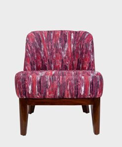 Timberly Upholstered Printed Single Seater Sofa Chair with Matching Cushion, Rest Chair for Living Room, Bedroom, Hall, Lounge and Balcony, Teak Wood, Fabric (Red)