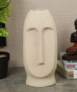 TIED RIBBONS Decorative Ceramic Face Vase (White, Matte Finish, 9.8 inch x 3.9 Inch) for Artificial Flowers Plants Home Decor Office Bedroom Living Room Farmhouse Table Corner Decoration Items