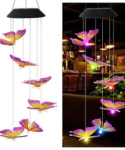 Natchcart Decorative Hanging Solar Butterfly Wind Chimes, LED Color Changing Outdoor Indoor Home & Balcony Decoration Waterproof Wind Mobile Lights for Home Patio Yard Garden Decor Great Gift Ideas (Solar Butterfly Wind Chime)