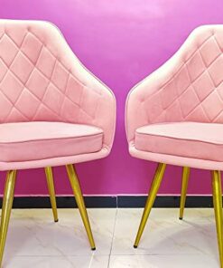 My Art Design - Pair of 2 Stylish, High Back Modern, Elegant & Comfortable Velvet Arm Shell Chairs (2 Chairs) (Pink)