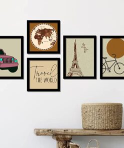 KOTART Travel Theme Quotes Wall Paintings for Living Room Office Home Wall Decor - Modern Art Framed Wall Paintings / Hangings ( 11x14 inch, Framed ) Set of 5