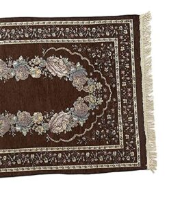 Trendy Retail Portable Polyester Muslim Prayer Rug Ramadan Tassel Carpet Mat Dark Brown