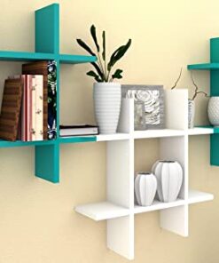 AMAZE SHOPPEE Exclusive Designed Hashtag Floating Wall Mount Shelf Display Shelves Storage Organizer for Wall Decoration of Your Home, Living Room, Bed Room, Office (Pack of 3, Turquoise & White)