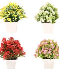 Dunay Artificial Forest Bonsai Plant with Plastic Pot for Home Decoration Office Table Greenery Room Home Decor Plants (Set of 4)