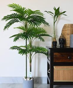 Blooming Floret Artificial Areca Palm | 3 Stems Having 27 Leaves (110 CM Long) | with Basic Black Pot | Ornamental Plant for Interior Decor/Home Decor/Office Decor | Dustproof