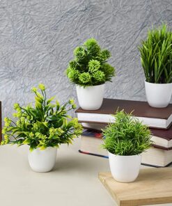 SHOPERIYA Artificial Bonsai Wild Flower Plant with Plastic Pot for Home Decoration Office Table Greenery Room Bathroom Home Decor Plants (Forest Green)