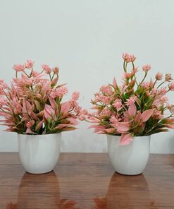 Ramarch Mini MTP Wild Artificial Plant with Pot for Home Decor & Office (Pink, Pack of 2)