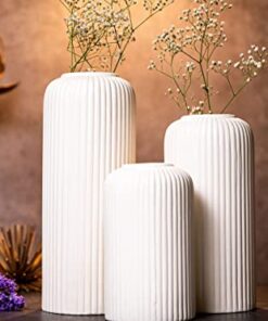 KREATIVE ART'S Modern Ceramic Flower Vase for Living Room, Flower Pots for Home Decoration , Home Decor, White Vase (Set of 3PCS, Off White)