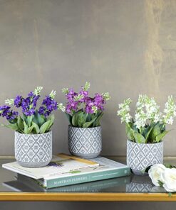 &BLOOMS Set of 3 Artificial Ceramic Flower Pot for Home Office Decoration Brazilian Lilacs Natural Looking Artificial Flower in Moroccan Pot-Size-19X14 CM