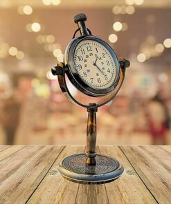 Handmade Antique Stand Brass Table Top Clock with Roman Numbers Nautical Style Home & Office Decor Gift Item
