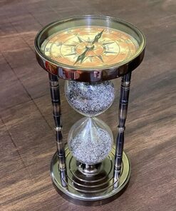 Handmade Antique Brass Compass Hourglass Nautical Maritime Old Sand Clock Timer