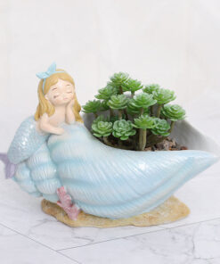 Cute Mermaid on Seashell Resin Succulent Pot