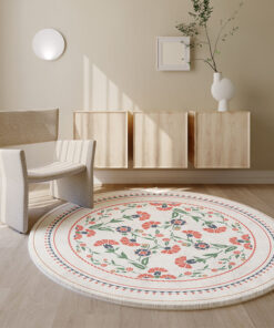Beige And Flower Round Carpet