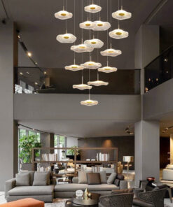 15 LIGHT LED ROUND ACRYLIC DOUBLE HEIGHT STAIR CHANDELIER - WARM WHITE