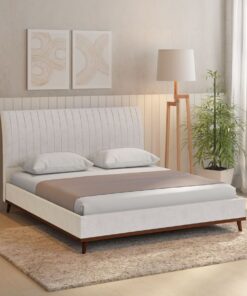 Alonso Upholstered Queen Size Bed in Light Beige Colour
