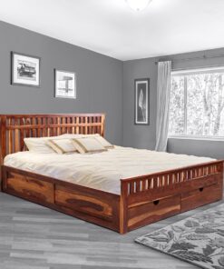 Beatrice King Size Bed with Drawer Storage in Honey Finish