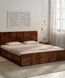 Bergen Solid Wood King Size Bed With Box Storage In Provincial Teak Finish