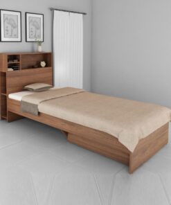 Boltera Single Bed With Headboard Storage & Drawer in Dark Walnut Finish