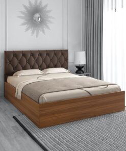 Comet Queen Size Upholstered Bed with Hydraulic Storage in Exotic Teak Finish