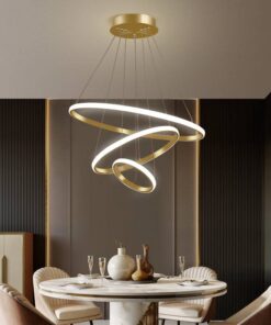 3 RING GOLD BODY MODERN DOUBLE LED CHANDELIER FOR DINING LIVING ROOM OFFICE HANGING SUSPENSION FANCY LAMP - WARM WHITE