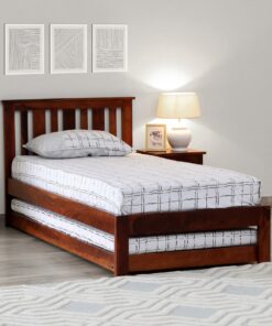Freya Solid Wood Single Bed with Trundle in Honey Oak Finish