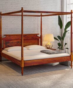 Harleston Solid Wood King Size Poster Bed In Honey Oak Finish