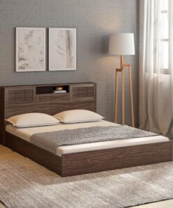 Hideki Blackline Queen Size Bed With Box Storage In Walnut Finish