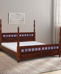 Kamchini Solid Wood King Size Poster Bed in Honey Oak Finish