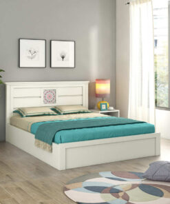 Kosmo Bryan Queen Size Bed With Box Storage In Kingston White Finish
