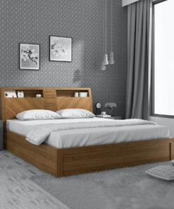 Kosmo Monarch Queen Size Bed with Storage in Natural Teak Finish