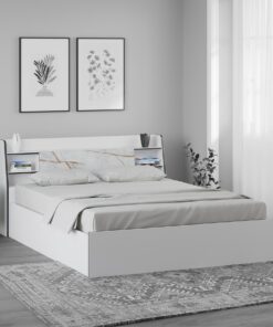 Marbito Queen Size Bed With Box & Headboard Storage in White Colour
