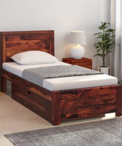 Segur Solid Wood Single Bed With Drawer Storage In Provincial Teak Finish
