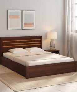 Souma King Size Bed With Box Storage In Regato Walnut Colour