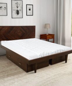 Square Diamond King Size Bed With Drawer Storage In Walnut Finish