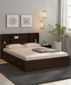 Tsukiko Queen Size Bed With Drawer Storage In Wenge Finish